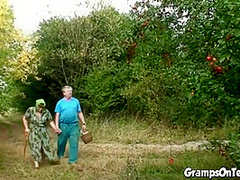 Trio teen doggystyled by dirty old man