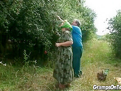 Trio teen doggystyled by dirty old man