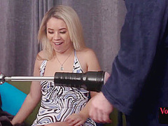 Voyeur CFNM babe watching guy with sex toy on his cock