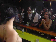 Public lady enjoys fucking in group sex by big white cock