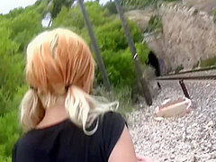 Attractive Blonde Teen Came With This Dudes And Make Some Fun