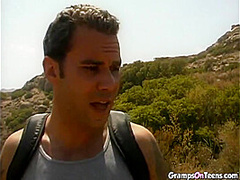 Hot blonde teen hops on oldie