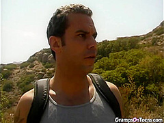 Hot blonde teen hops on oldie