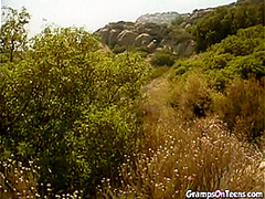 Hot blonde teen hops on oldie