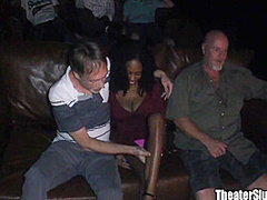 Happy Beauty Black Chick Banged In Porno Theater!