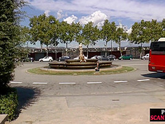 Public deepthroating BDSM slut sucks 2 cocks outdoor