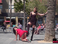 Public BDSM babe naked exposed outdoor by kinky femdom