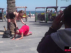 Public BDSM babe naked exposed outdoor by kinky femdom