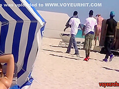 Heather Silk - Exhibitionist Wife #62 Upskirt Flashing Her Shaved Milf Pussy At Beach Worker And Topless Public Shower! 12 Min