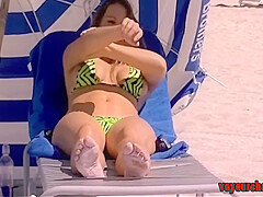 Heather Silk - Exhibitionist Wife #62 Upskirt Flashing Her Shaved Milf Pussy At Beach Worker And Topless Public Shower! 12 Min