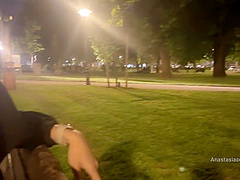 Street Pick Up Of Shameless Slut. Stranger Knead Her Boobs Right In Public Park