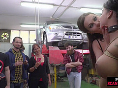 Public busty slut smashed hardcore by dominant fucker