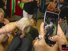 Public slut dominated in group sex by dirty hardcore lovers