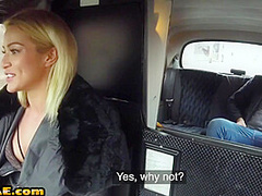 Smallboob Blonde Taxi Driver Rides Passenger On A Backseat
