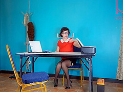 Sexretary No Panties Secretary With Orange Dress Cam In The Office C1