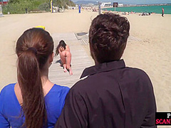 Scandalous slut walks naked outdoor in front of people