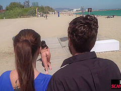 Scandalous slut walks naked outdoor in front of people