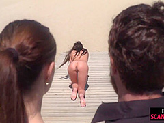 Scandalous slut walks naked outdoor in front of people