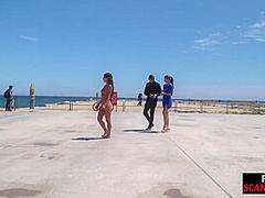 Scandalous slut walks naked outdoor in front of people