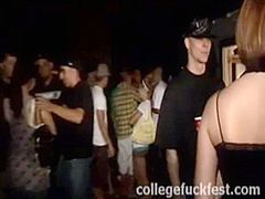 Slutty coed teen fucked as others watch