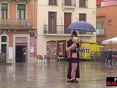 Public perverted naked slut seduced by BDSM lady outdoor