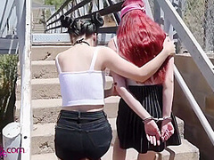 Sexy Redhead And Hot Brunette Get Fucked Outdoors