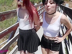 Sexy Redhead And Hot Brunette Get Fucked Outdoors