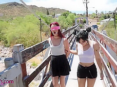Sexy Redhead And Hot Brunette Get Fucked Outdoors