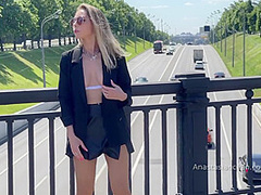 Midday Walk In A Transparent Bra In Public. Flashing Boobs