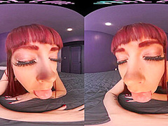 Tiny redhead rides her male sex doll in virtual reality