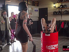 Public BDSM fucked and humiliated in front of voyeurs