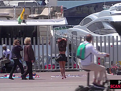 Public naked slut whipped outdoor by master and domina