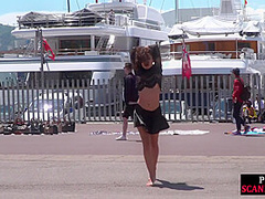 Public naked slut whipped outdoor by master and domina