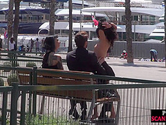 Public naked slut whipped outdoor by master and domina