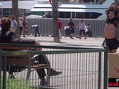 Public naked slut whipped outdoor by master and domina