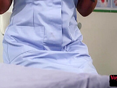 Voyeur CFNM nurse watching patient wanking cock on her