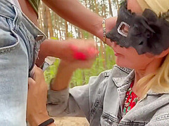 A Public Place. A Lover Of Passionate Blowjob Met A Guy In The Forest And Sucked Him Off