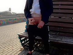 Guy Masturbates On The Promenade In The City Center