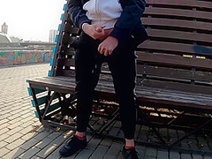 Guy Masturbates On The Promenade In The City Center