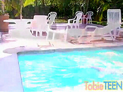 Tobie teen masturbating outdoors by the pool