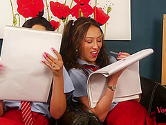 Voyeur CFNM babes draw man who wanks cock on them both