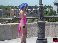 Public deepthroating slut 3way fucked in front of voyeurs
