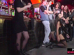 BDSM public babe fucked and covered with cum 4 voyeurs