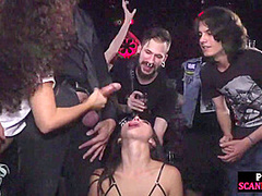 BDSM public babe fucked and covered with cum 4 voyeurs