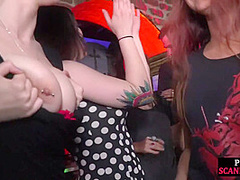 BDSM public babe fucked and covered with cum 4 voyeurs