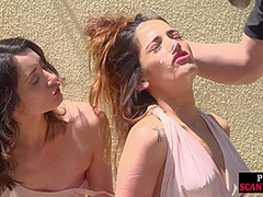 Public slut in bondage fucked outdoor at public place