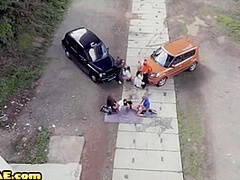 Cab bitches smashed outdoor in orgy by nasty fuckers