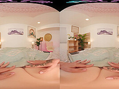 Tight little blonde rides her sex toy in virtual reality