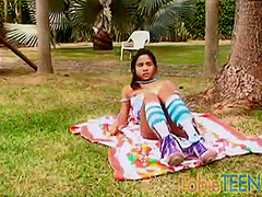 Tobie teen goes solo masturbating outdoors