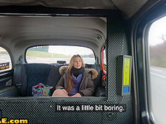 Tattooed taxi slut in stockings gets fucked in car by driver